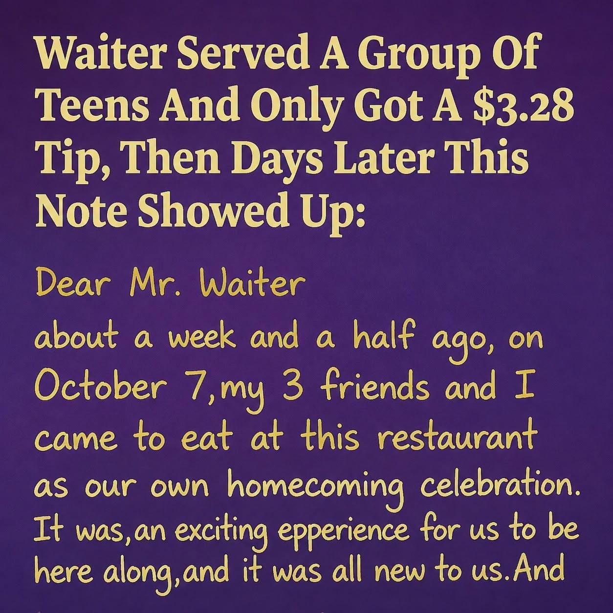 A $3.28 Tip That Upset a Waiter — Until an Unexpected Letter Arrived Days Later